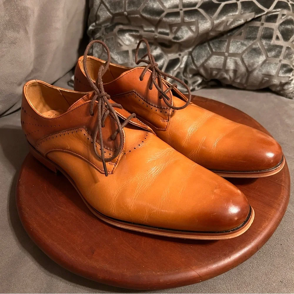 Stacy Adams Men's Savion Cognac Lace-up Plain Toe Oxford Size 10M EUC Like New!